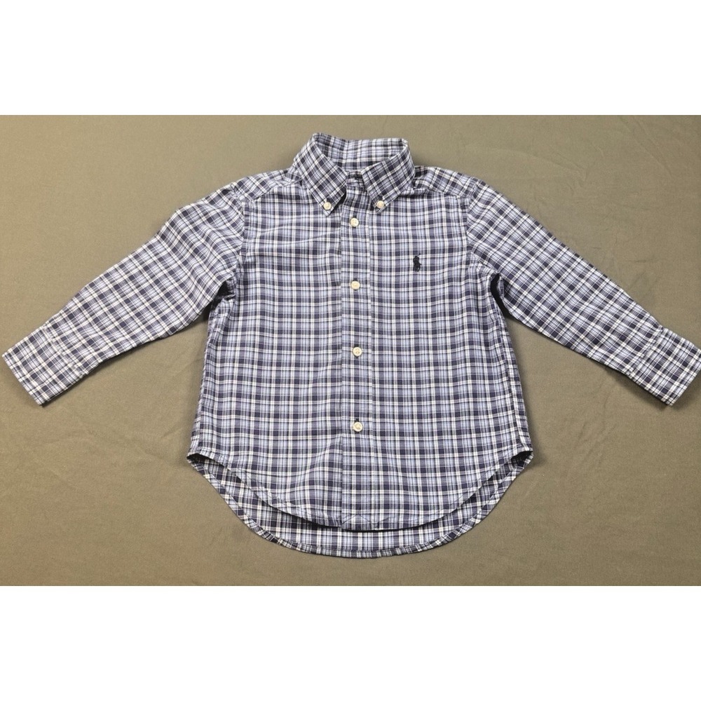 Ralph Lauren Polo Shirt Boys 2/2T Blue Plaid Long Sleeve Button Down Pony